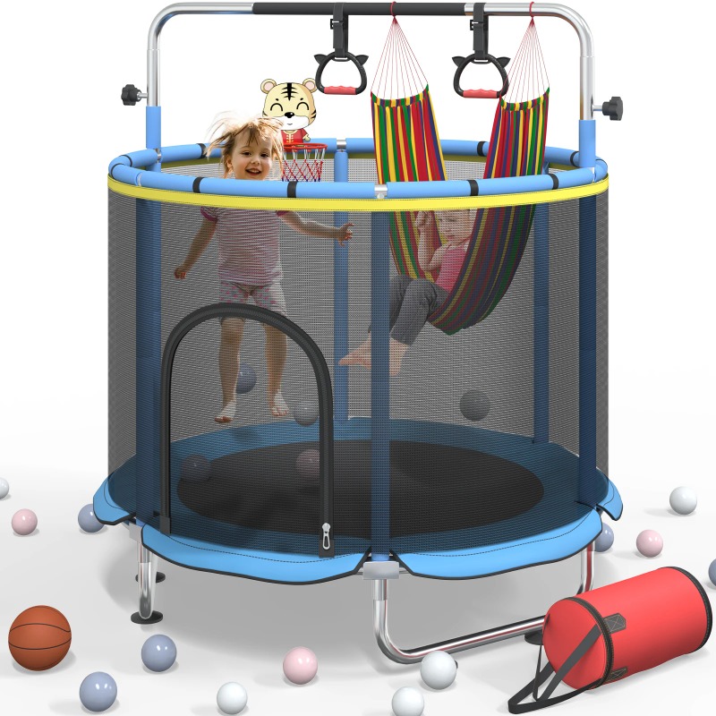 Basketball Hoop Kids Indoor - 5FT Toddler Trampoline 8-in-1 Kids Mini