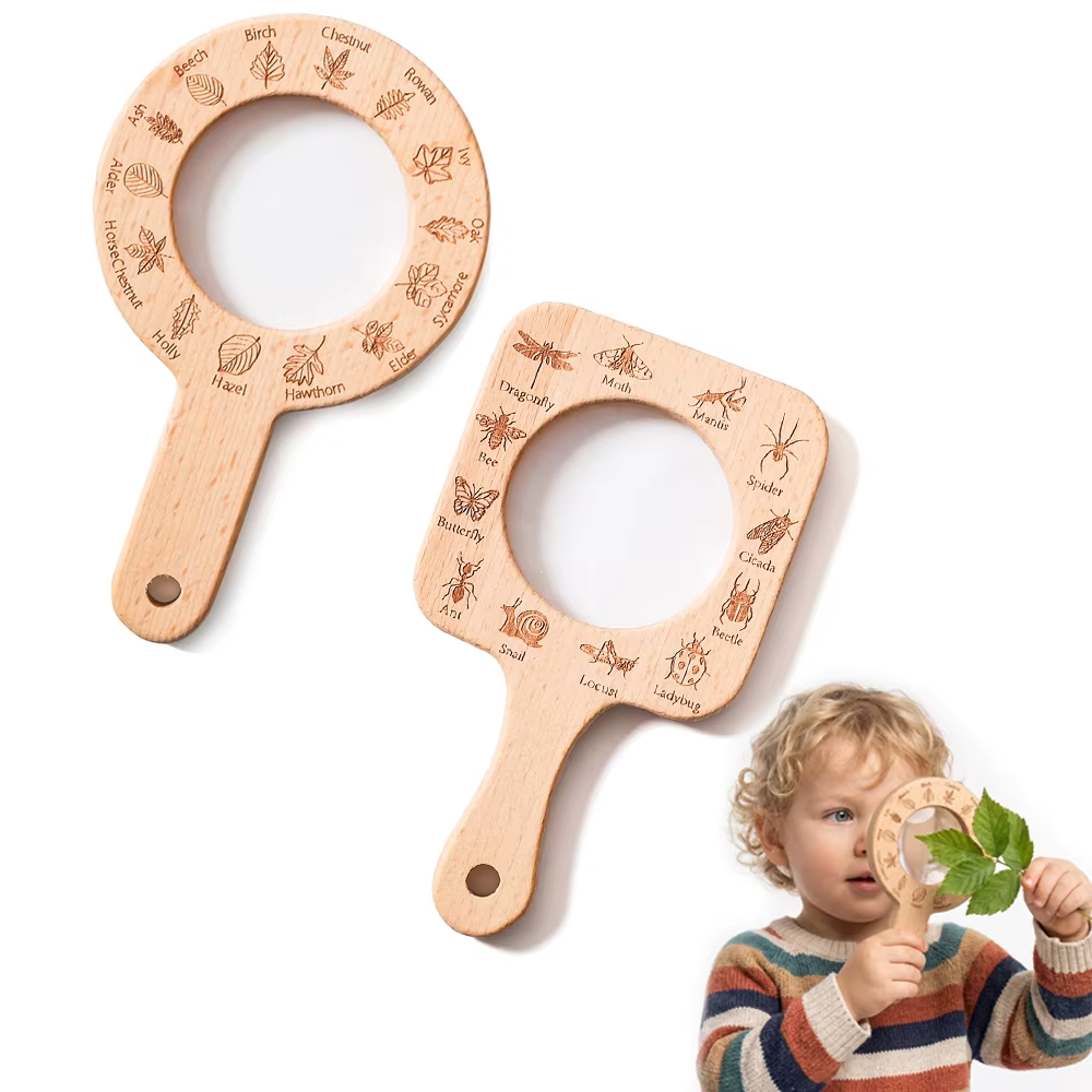 Kids Toys Learning - Wooden Magnifying Glass for Kids Observe
