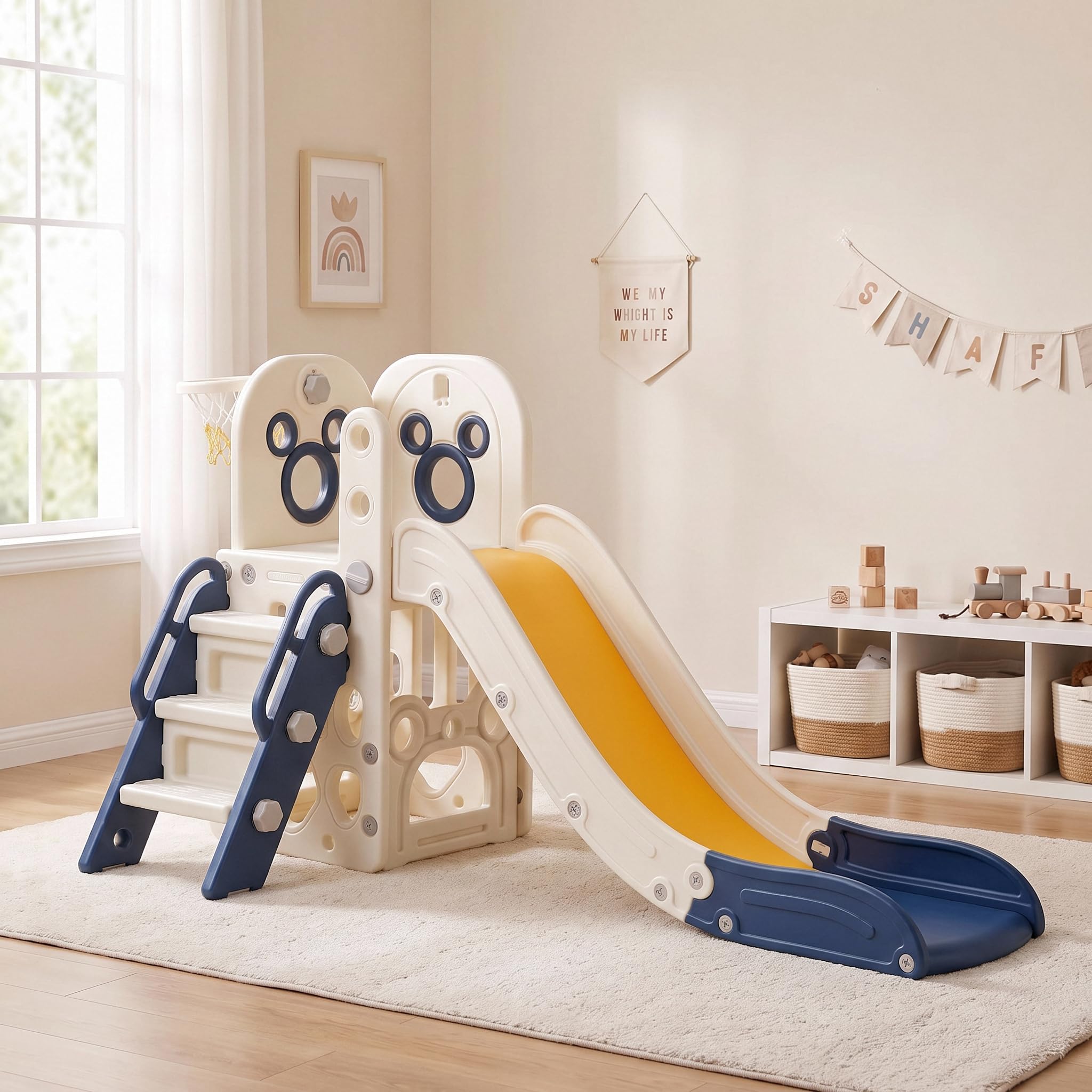 6 in 1 Toddler Slide Playset,  - Basketball Hoop Kids Indoor ulasan dan harga