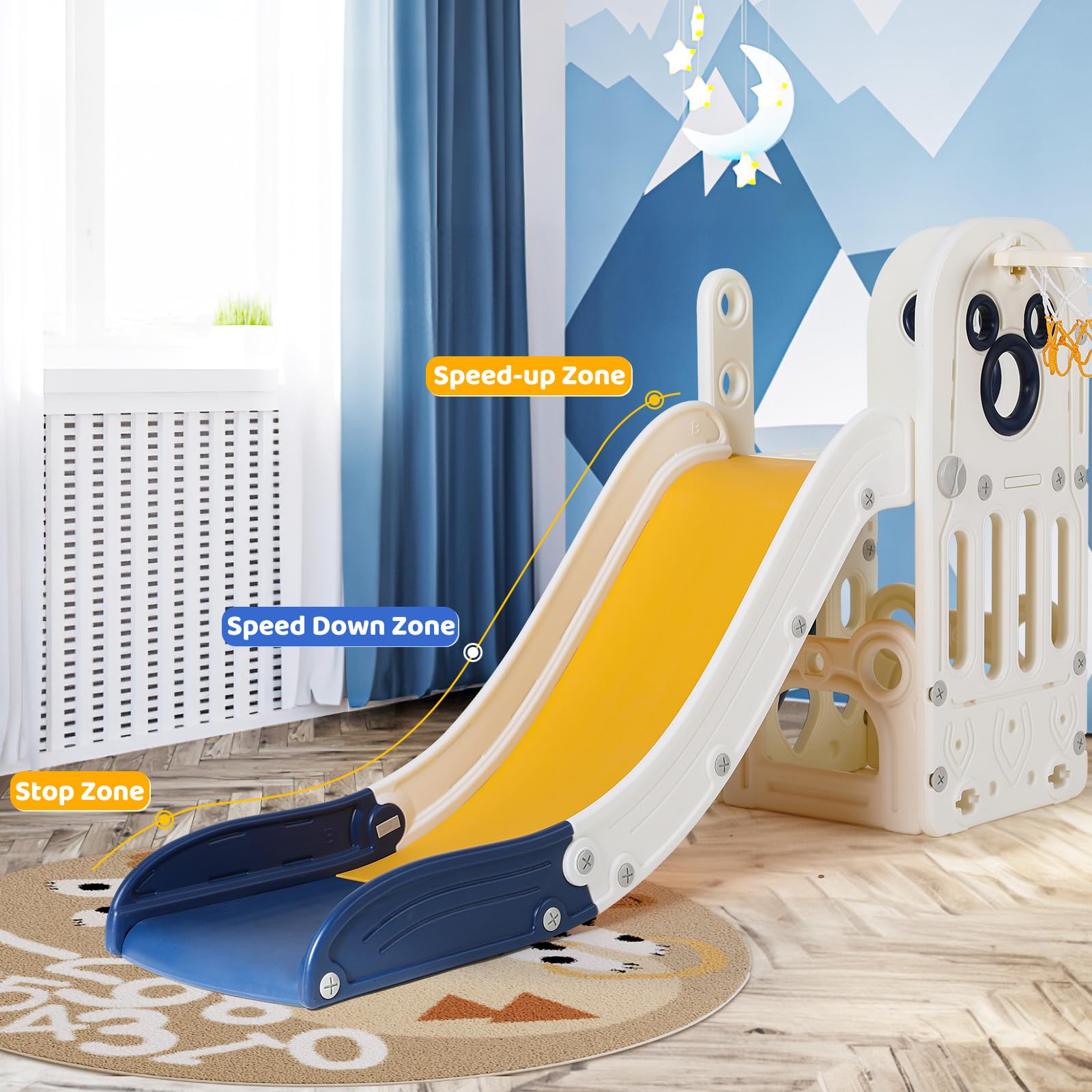 6 in 1 Toddler Slide Playset,  - Basketball Hoop Kids Indoor ulasan dan harga