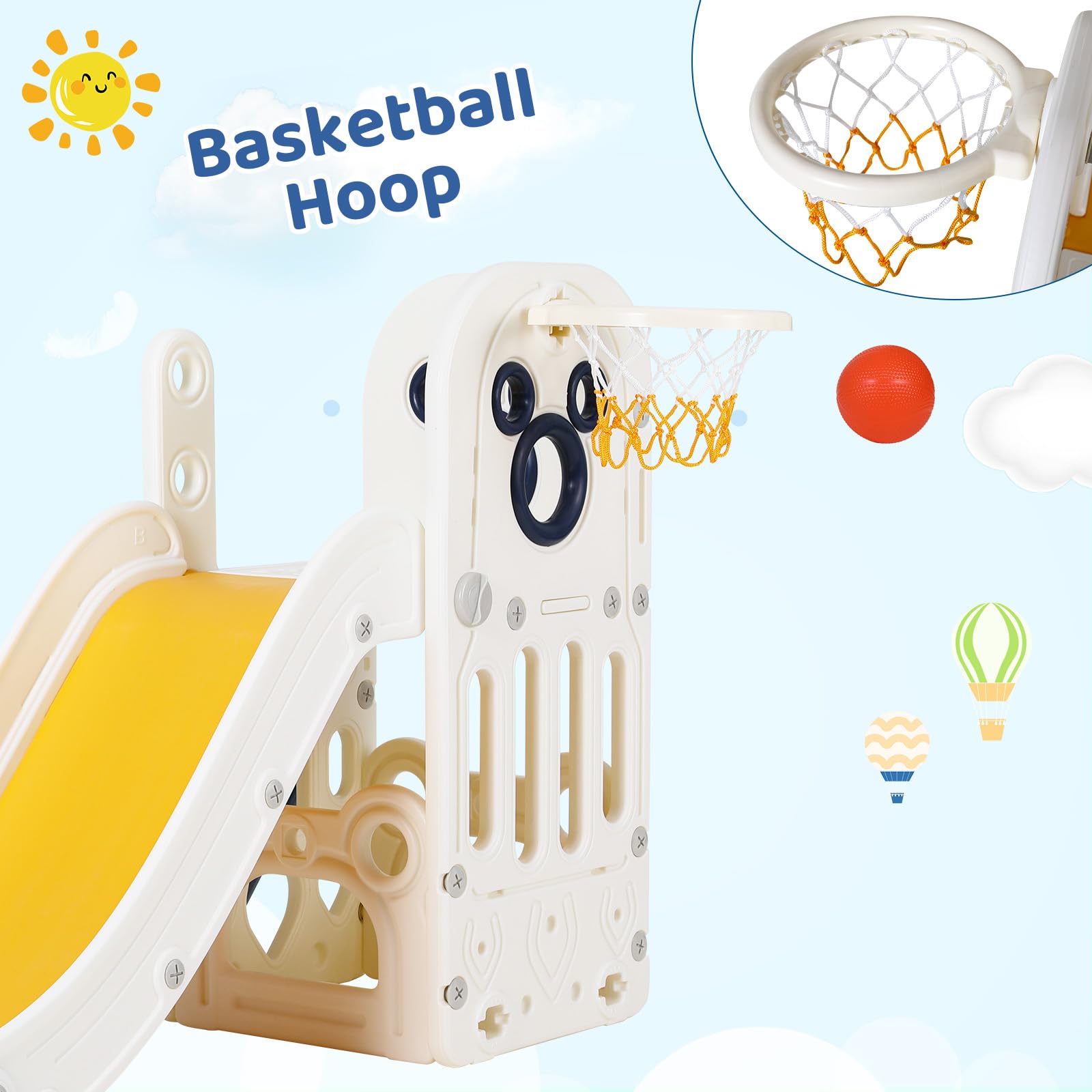 6 in 1 Toddler Slide Playset,  - Basketball Hoop Kids Indoor ulasan dan harga